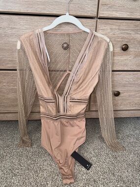 Lulu's Blush Lace Long-Sleeve V-Neck Bodysuit